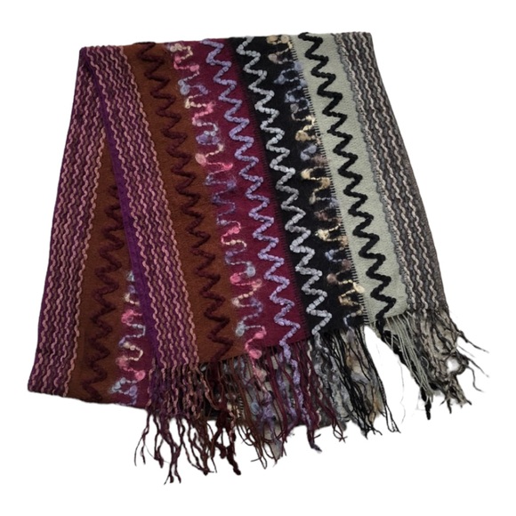 Multi color sequin boho scarf or wrap in berry rust cream brown and black - Picture 8 of 13